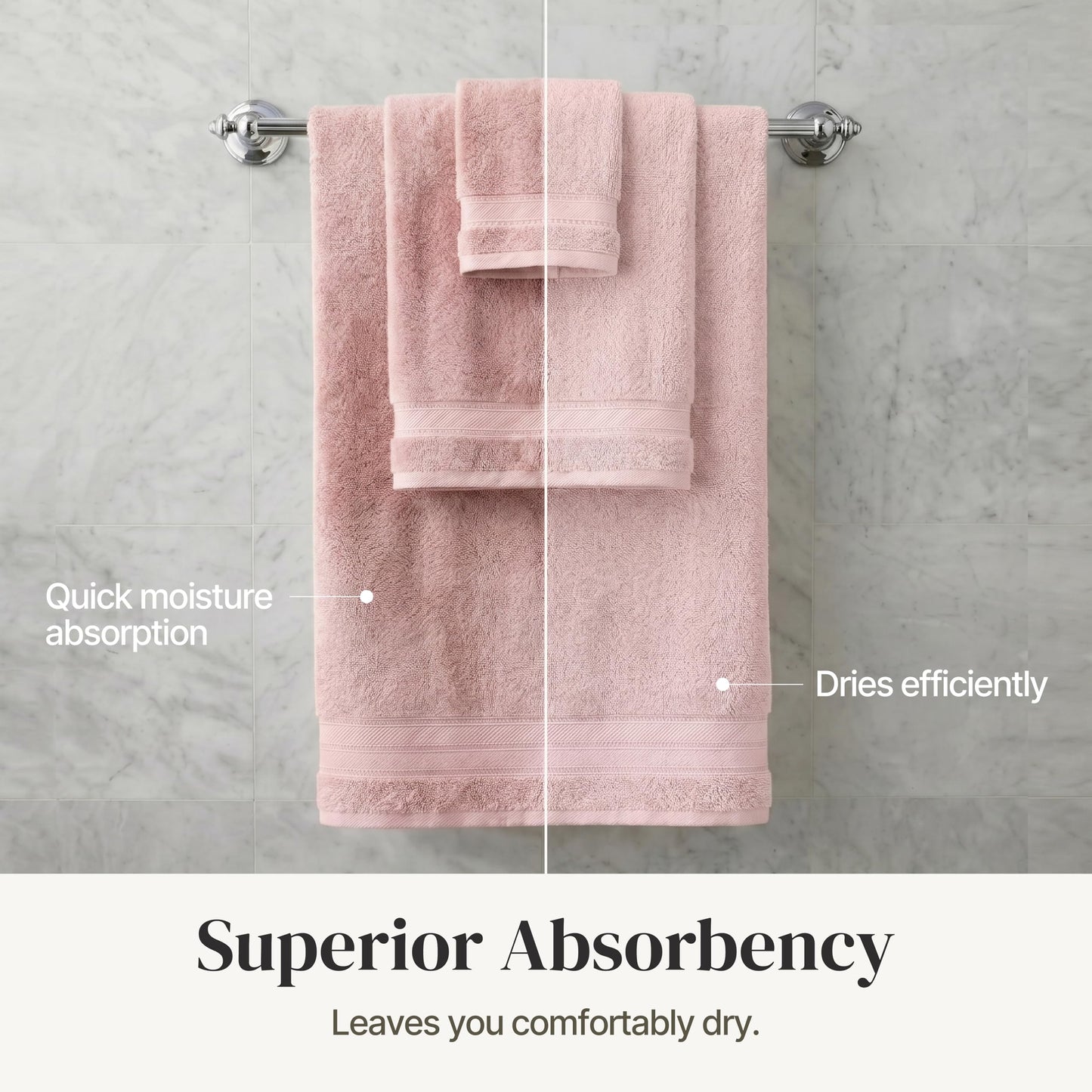 Modern Threads - Spun Loft 6-Piece 100% Combed Cotton Towel Set - Bath Towels, Hand Towels, & Washcloths - Super Absorbent & Quick Dry - 600 GSM - Soft & Plush, Blush