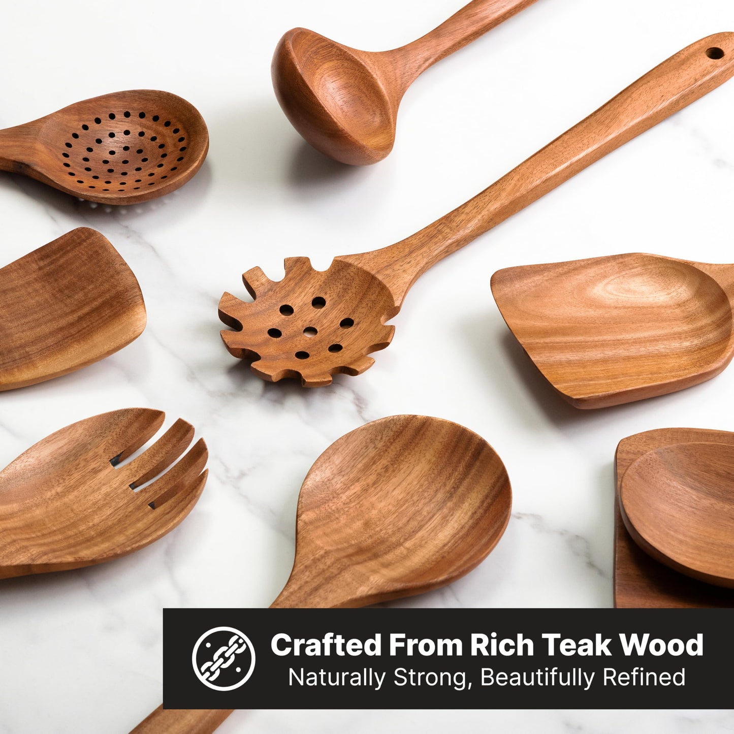 Wooden Kitchen Utensil Set, 9-Piece Teak Wood Cooking Spoons-Heat-Resistant, Non-Scratch, Durable Kitchen Tools, Perfect Cooking Gift