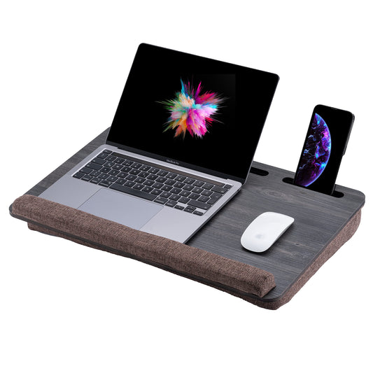 Vigo Wood Portable Laptop Desk – Lapdesk with Cushion, Laptop Stand for Bed, Lap Desk for Laptop and Lap Desk for Bed, Portable Desk for Lap top, Notebook Bed Tray (Black & Brown)
