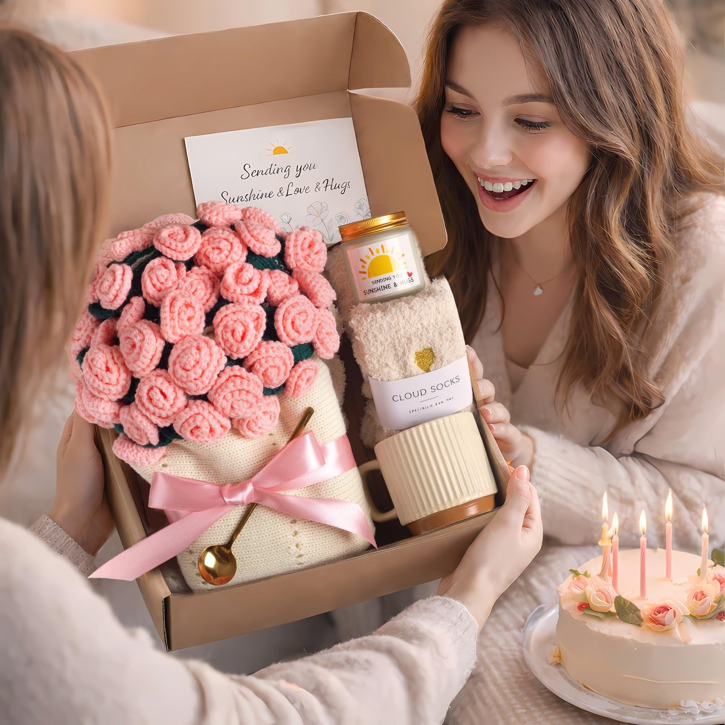 Care Package for Women, Self Care Gift, Mothers Day Gifts for Mom, Flower Bouquet Blanket, Thinking of You, Birthday Gifts, Get Well Soon