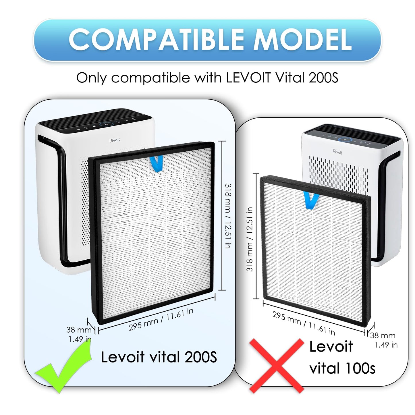 2 Pack Vital 200S-P Replacement Filter for LEVOIT Vital 200S-P Air Purifier, LAP-V201S-KUS, LAP-V201S-WUS, Vital 200S H13 True HEPA Filter, 3-in-1 Activated Carbon Filters, #Vital 200S-RF