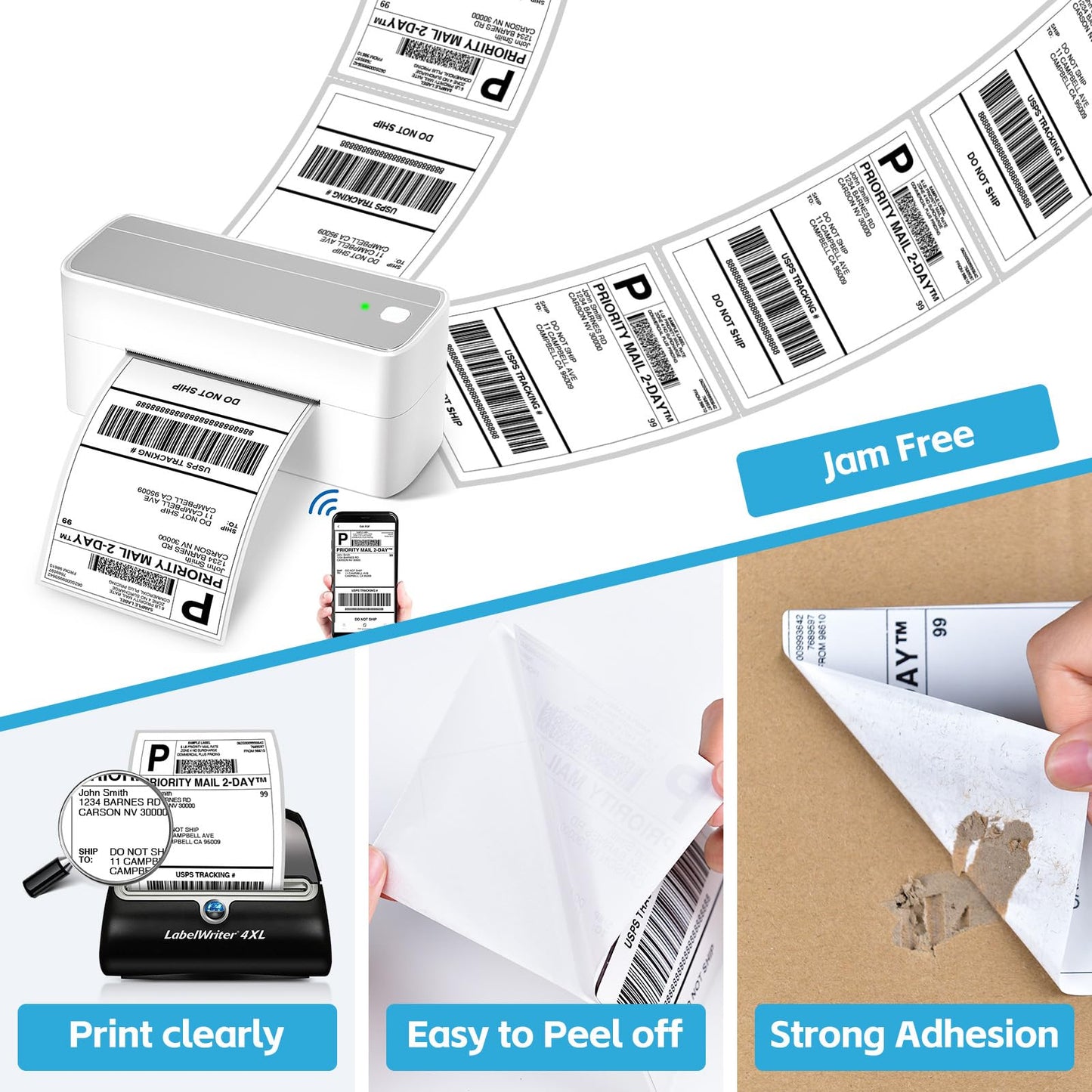 NineLeaf 4 Rolls 4"x 6" Direct Thermal Printing Blank Paper Shipping Labels Compatible for Zebra TLP-2844 ZP-450 GK420T GX420T GX430T GK420D GC420D GC420T Label Printer (250 Labels per roll)