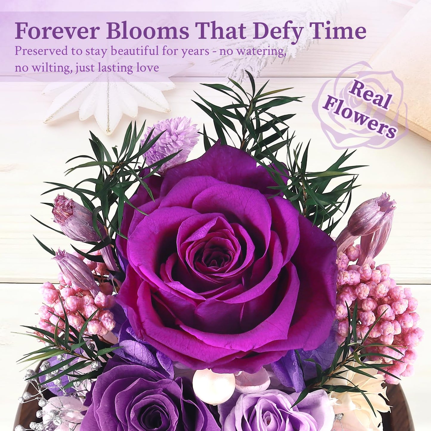 ChosiaRose Preserved Flowers for Delivery - Preserved Roses Forever Flowers Gifts for Mom Grandma,Forever Purple Roses Gift in Acrylic Dome for Her Birthday Flower Gift for Women Wife Mother Valentine