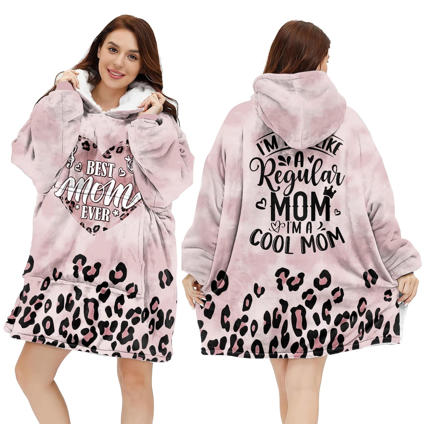 Warmstorey Leopard Best Mom Ever Blanket Hoodie - Mommy Gifts Wearable Oodie Blanket - Mothers Day Gift Ideas For Wife Mom - Mommy Thoughtful Gift from Daughter Son