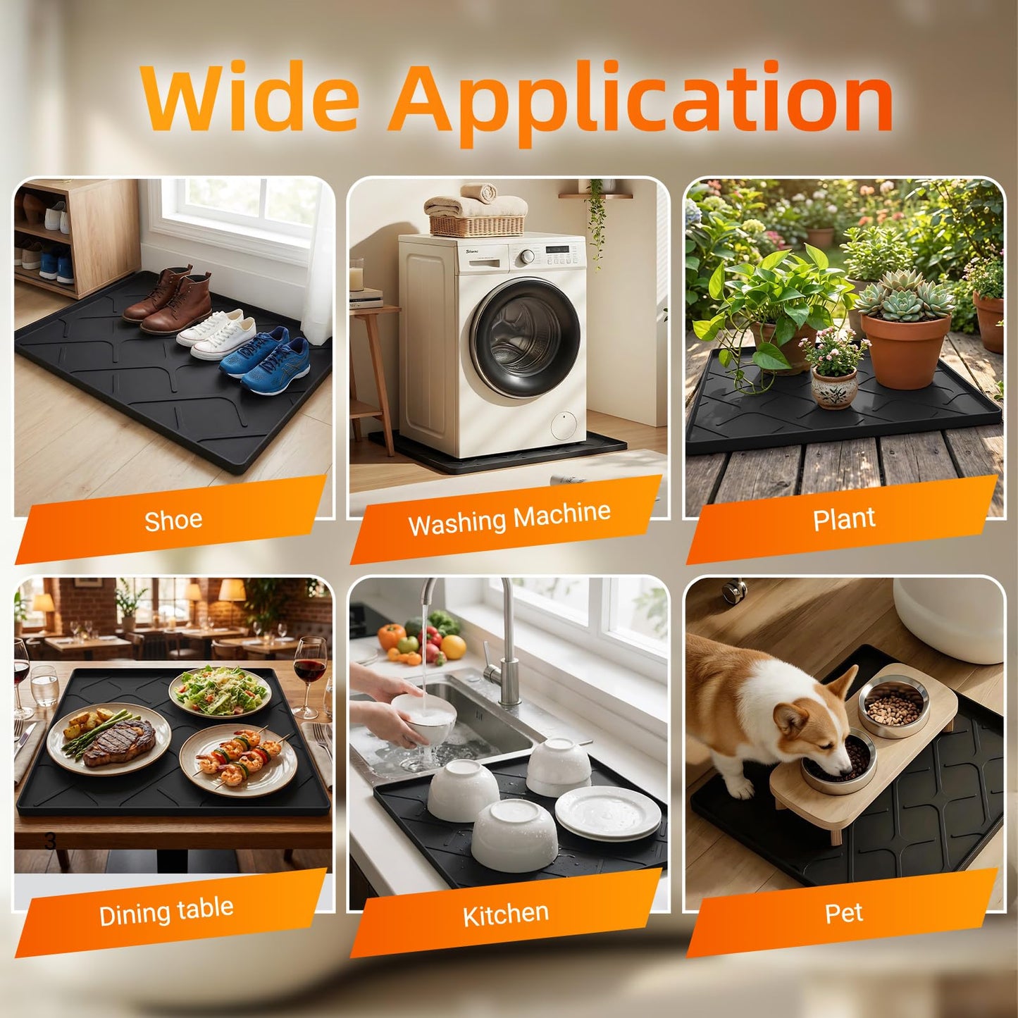 Washing Machine Drain Pan Silicone Mat, 32 x 30 Inch Washer Drip Tray, Non-Slip Waterproof Washer Tray for Floor Protection, Anti-Vibration Mat for Washer or Dryer