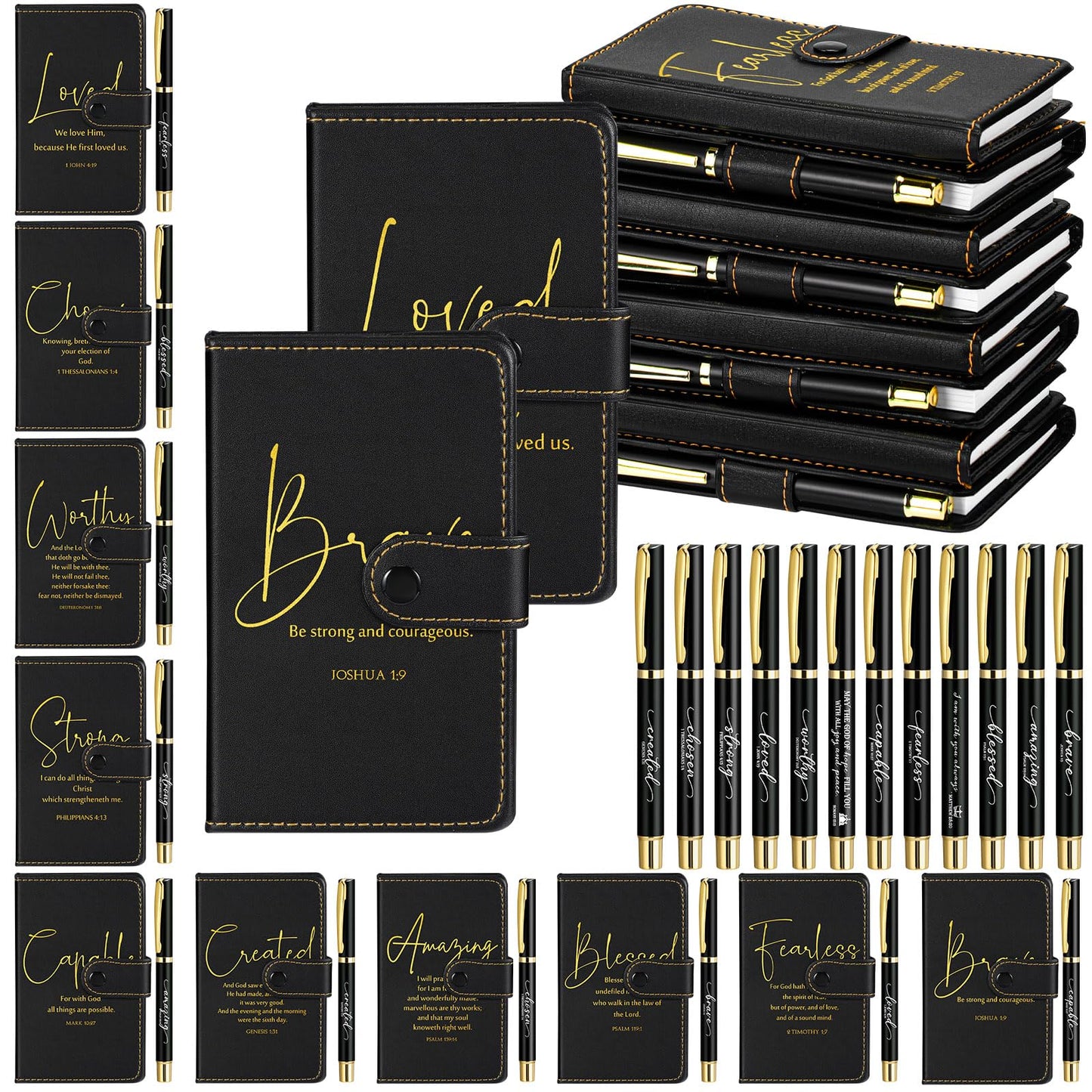 Spakon 10 Sets Fathers Day Christian Gifts Bulk for Church Men Women Religious Leather Notebook Prayer Journal with Pen Bible Study Group Scripture Teacher Dad Husband (Bible Verse,Black)