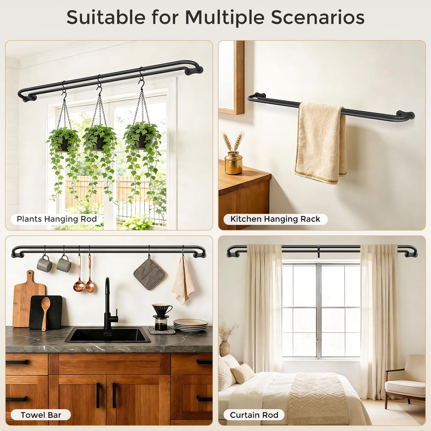Double Curtain Rod 34-92 Inch, Black Wrap Around Blackout Dual Curtain Rods for Windows, Adjustable Heavy Duty Curved Spliced Room Darkening Double Rods, All Metal, Aluminium Bracket