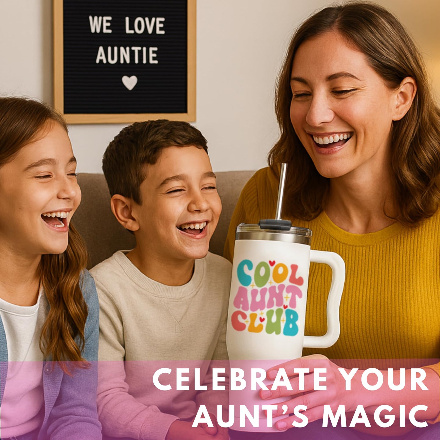 Cool Aunt Club Coffee Tumbler 40Oz, Best Aunt Gifts from Niece Nephew for Birthday, Mothers Day, Presents for First Time & Best Auntie Ever, New Aunty Cup with Handle Straw, Funny Drinking Mug Ideas