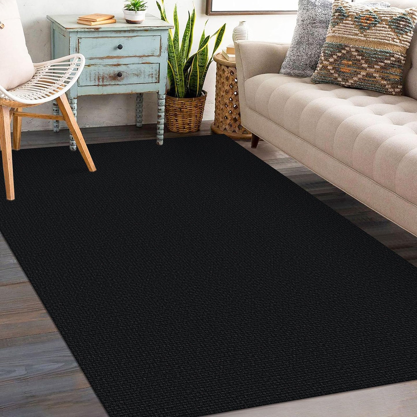 KOZYFLY Washable Entryway Rug 3x5 Ft Area Rugs Cotton Rubber Backed Throw Rugs Indoor Door Mat Kitchen Rugs Braided Floor Carpet for Front Entrance Kitchen Living Room, Black
