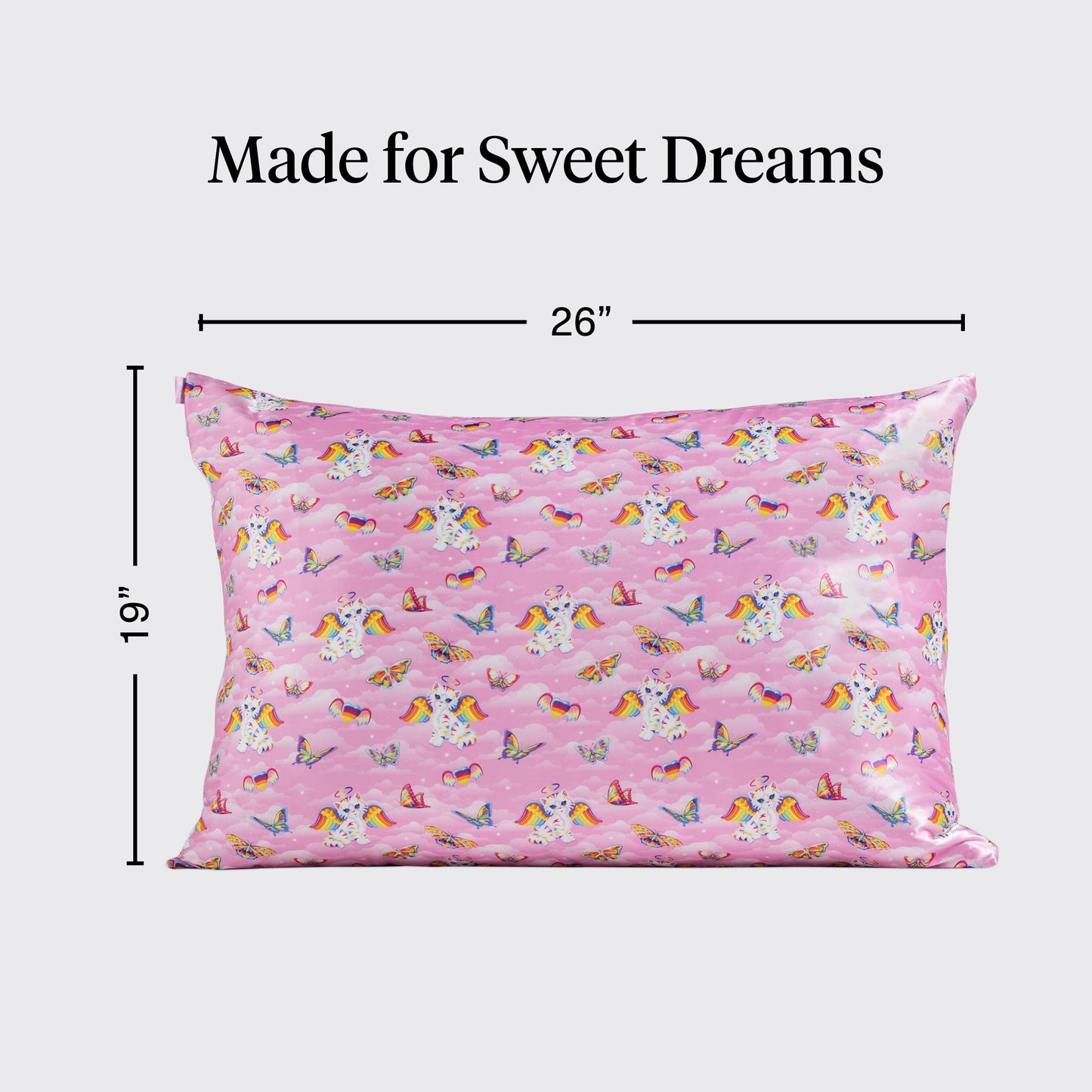 Lisa Frank x Kitsch Satin Pillowcase with Zipper for Hair & Skin - Softer Than Silk Pillow Cases, Smooth Cooling Satin Pillow Case, Wrinkle-Free Pillow Cases Standard Size (19x26) - Angel Kitty