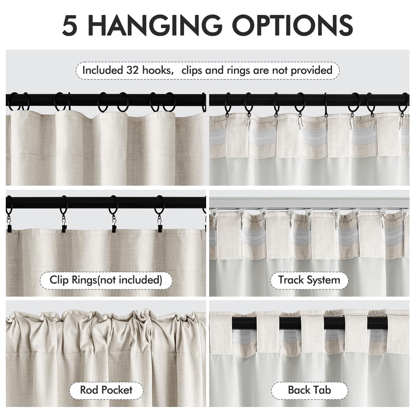 MIULEE 100% Blackout Curtains 96 Inch Long 2 Panels Set for Bedroom, Cream Thick Faux Linen Black Out Curtain Room Darkening Pleated Floor to Ceiling Window Drapes with Hooks for Living Room, Birch