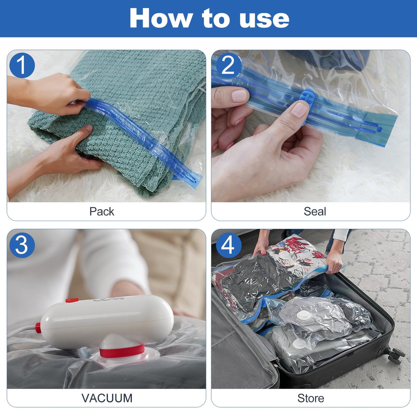 VMstr 12 Pack Travel Vacuum Storage Bags with USB Electric Pump, Compression Bags for Travel, Space Saver for Clothes and Clothing