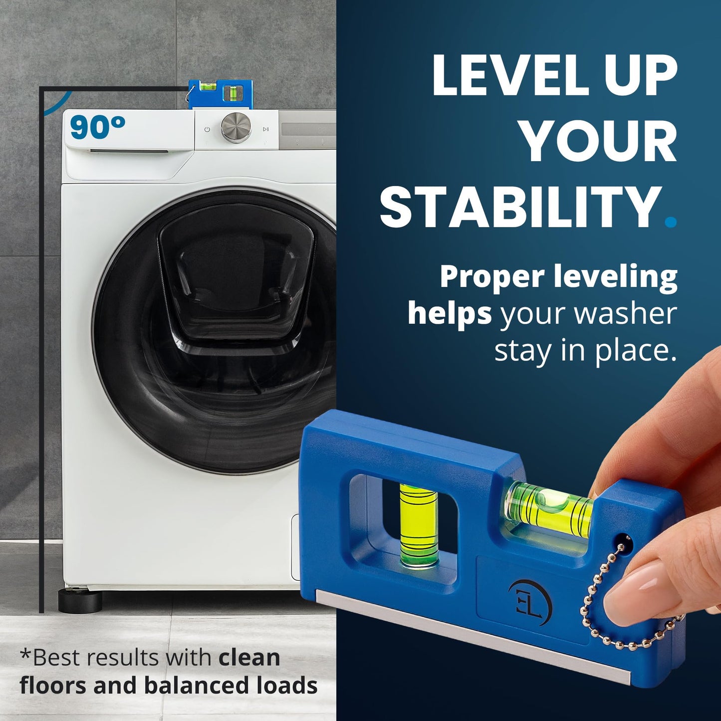 Anti Vibration Pads for Washing Machine with Tank Tread Grip - 8 Pack + Level - Fits MOST Round Feet up to 1.75” - Stops Washer Dryer from Moving - Rubber Antivibration Stabilizer for Leveling Washer