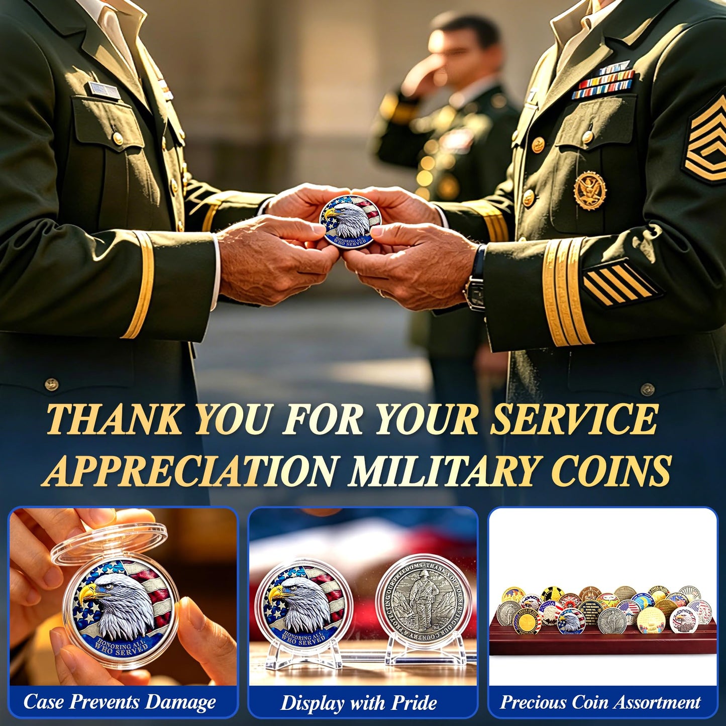 ASmileIndeep Military Challenge Coins - 24 Pcs Veteran Challenge Coin Thank You for Your Service Military Coins Veteran Bulk Military Appreciation Coin Veterans Day Gifts