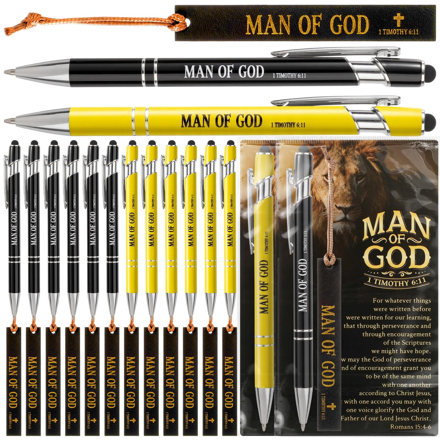 50 Sets Christian Fathers Day Church Gifts Bulk Christian Pens with Stylus Tips Man of God Gifts Men Bulk Bible Card for Men Dad Fathers Day Jesus Religious Godfather Pastor Sunday School Favor