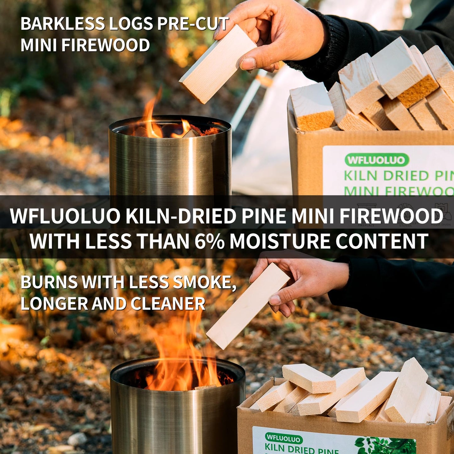 WFLUOLUO 4" Lengths Mini Fire Sticks Wood,Pine Kiln Dried Firewood,Small Barkless Kindling Logs,Solo Stove Accessories Prefect for Solo Stove Mesa,Tabletop Fire Pit,Pizza Oven,4 Lbs