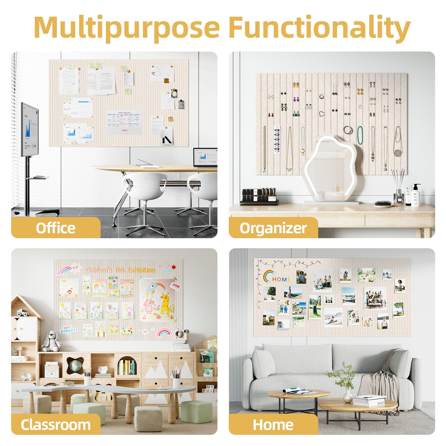 Large Cork Board for Wall 48" x 60" Oatmeal Bulletin Board with Safe Removable Adhesive Squares for Pictures Photos, Alternative CorkBoard Felt Pin Boards Tiles for Office Classroom Wall Decor-20 Pack