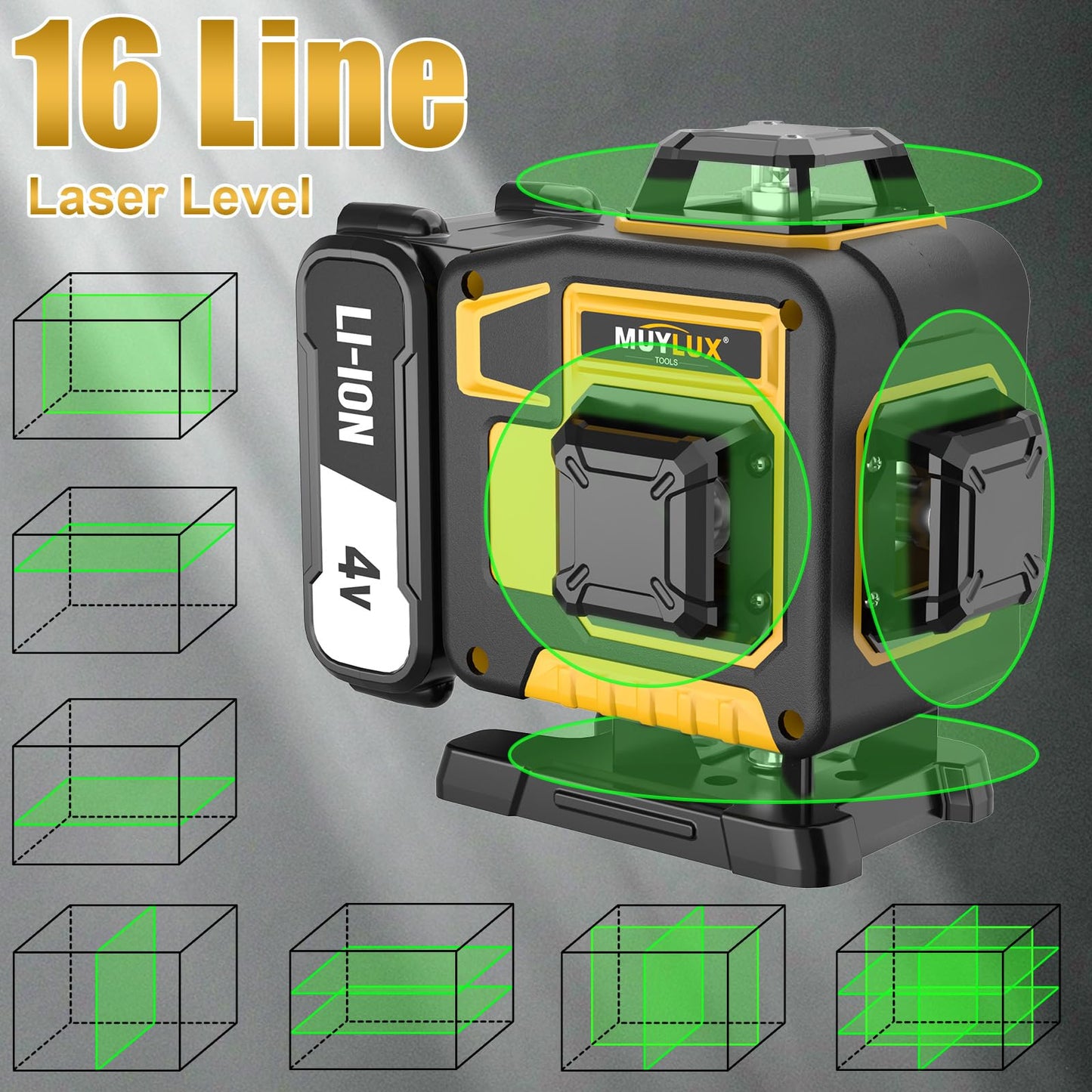 16 Laser Level with 1M Tripod, 4x360° Laser Line, Green Cross Line Laser with Tripod Self-Leveling, Lazer Leveler Tool for Picture Hanging laserpower<1mW, 2 Batteries
