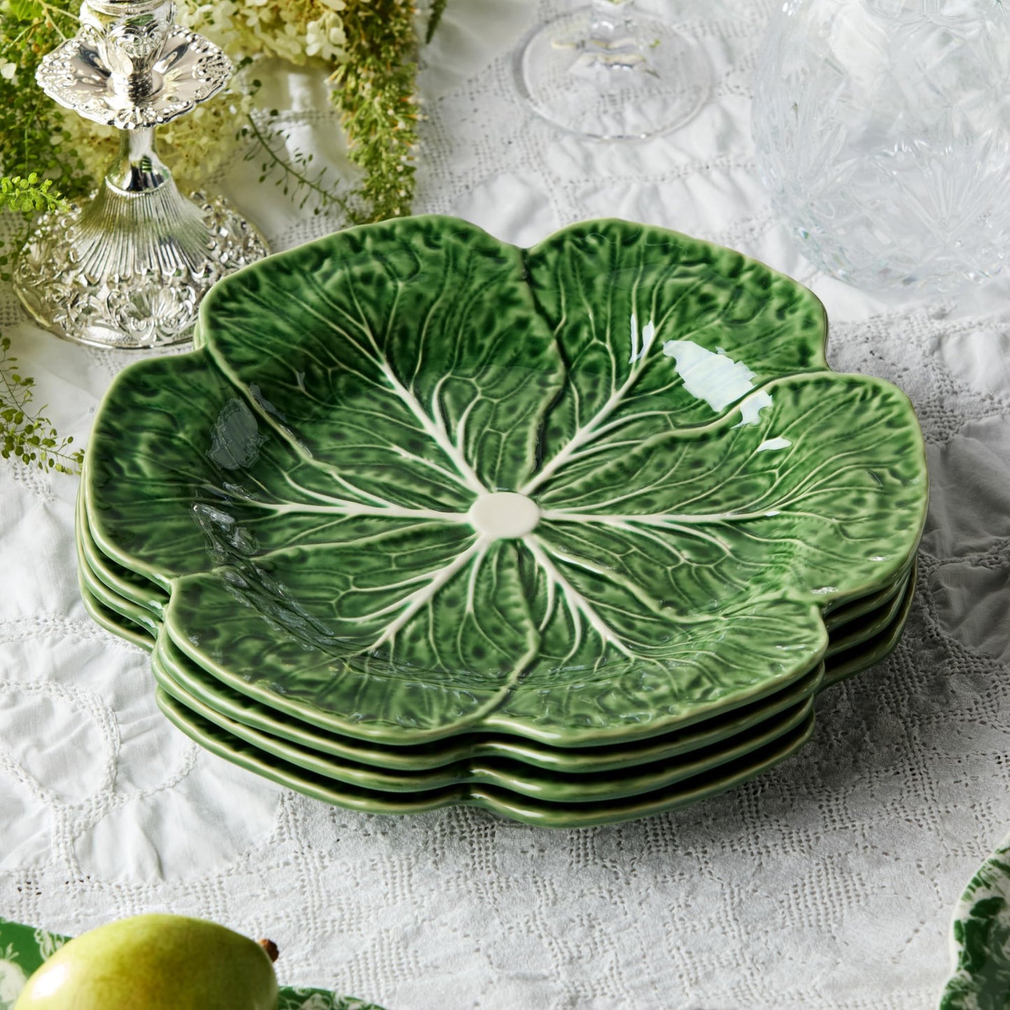 Le Jardin Cabbage 3D DINNER PLATES, SET OF FOUR -11" Sculpted Green Stoneware Leaf Plates – Seasonal Garden-Inspired Tableware for Spring & Summer Dining and Entertaining