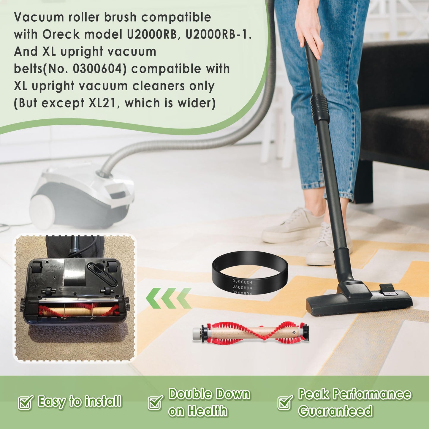 Landhoow 2 Roller Brushes, 6 Vacuum Belts, Replacement for Oreck XL Upright Vacuum Cleaner, Keep Home, Office Neat