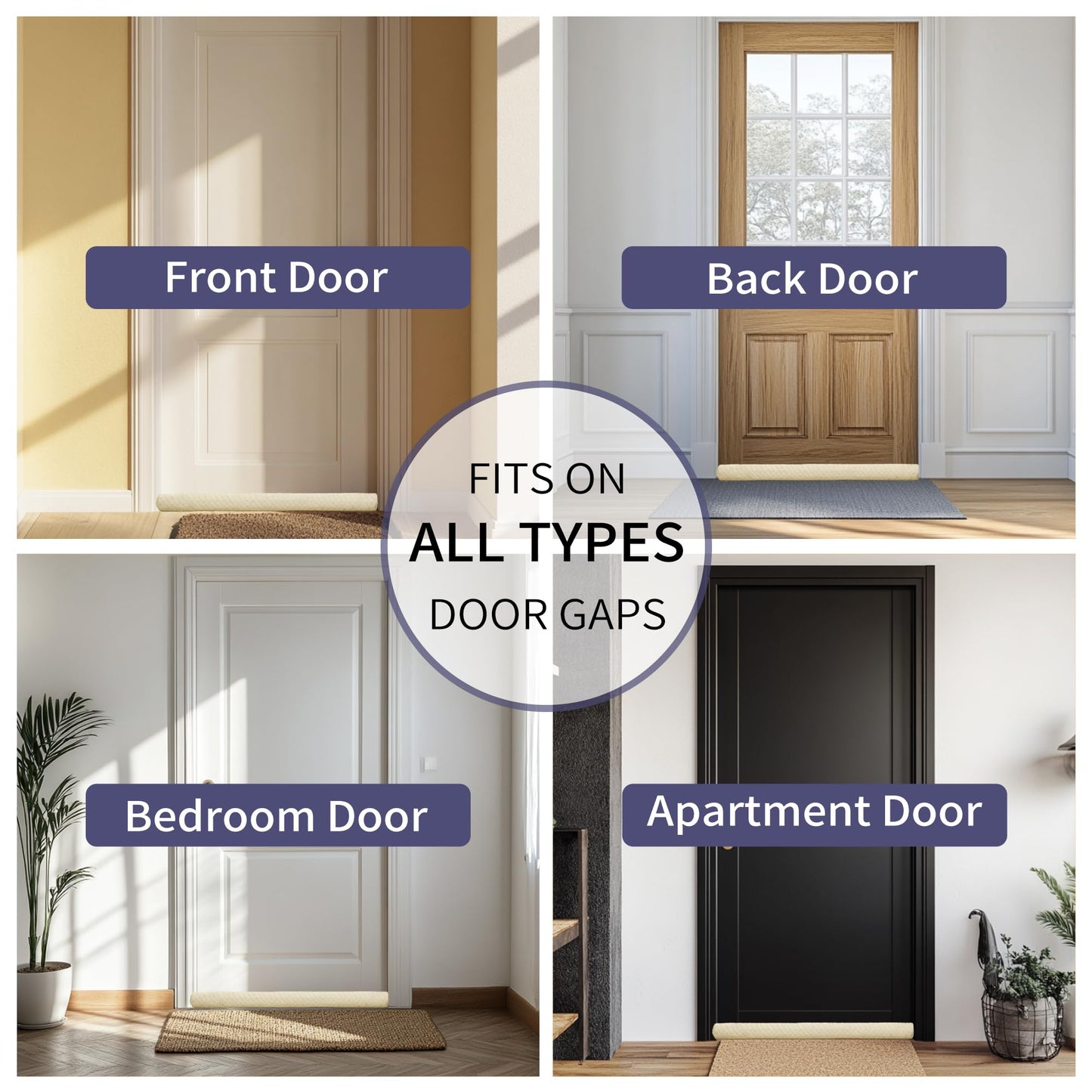 Ciieyuo® Door Draft Stopper – Premium Velour Under Door Gap Filler & Noise Blocker | Insert-Design Draft Stopper for Bottom of Door (30"-36") | Blocks Cold, Noise, Dust – Easy Install, No Adhesive