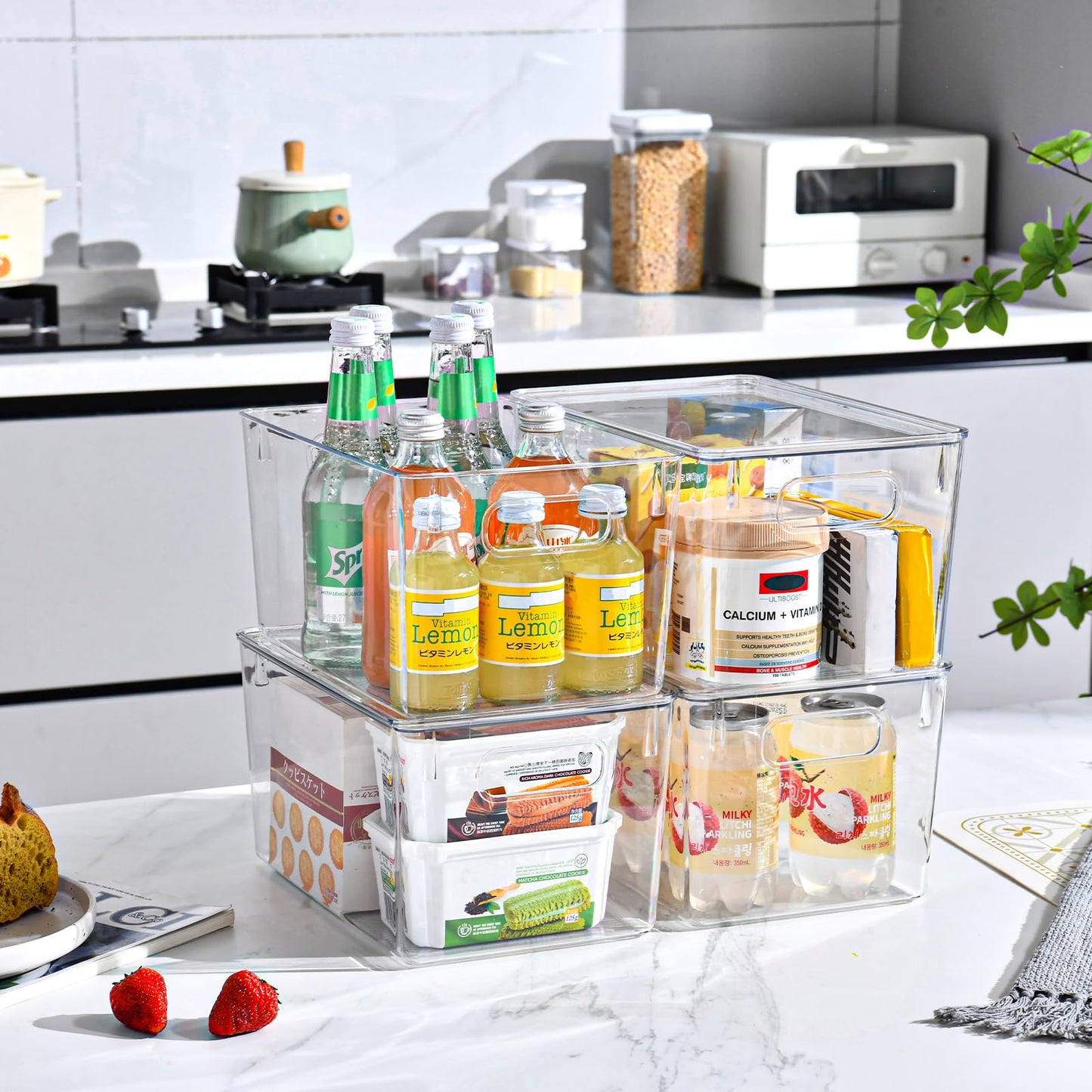 12 Pack Clear Storage Bins with Lids, 7 Quart Stackable Storage Boxes for Storage and Organization, Plastic Storage Containers with Lids, Plastic Bins with Handles for Office, Bedroom, Study Room