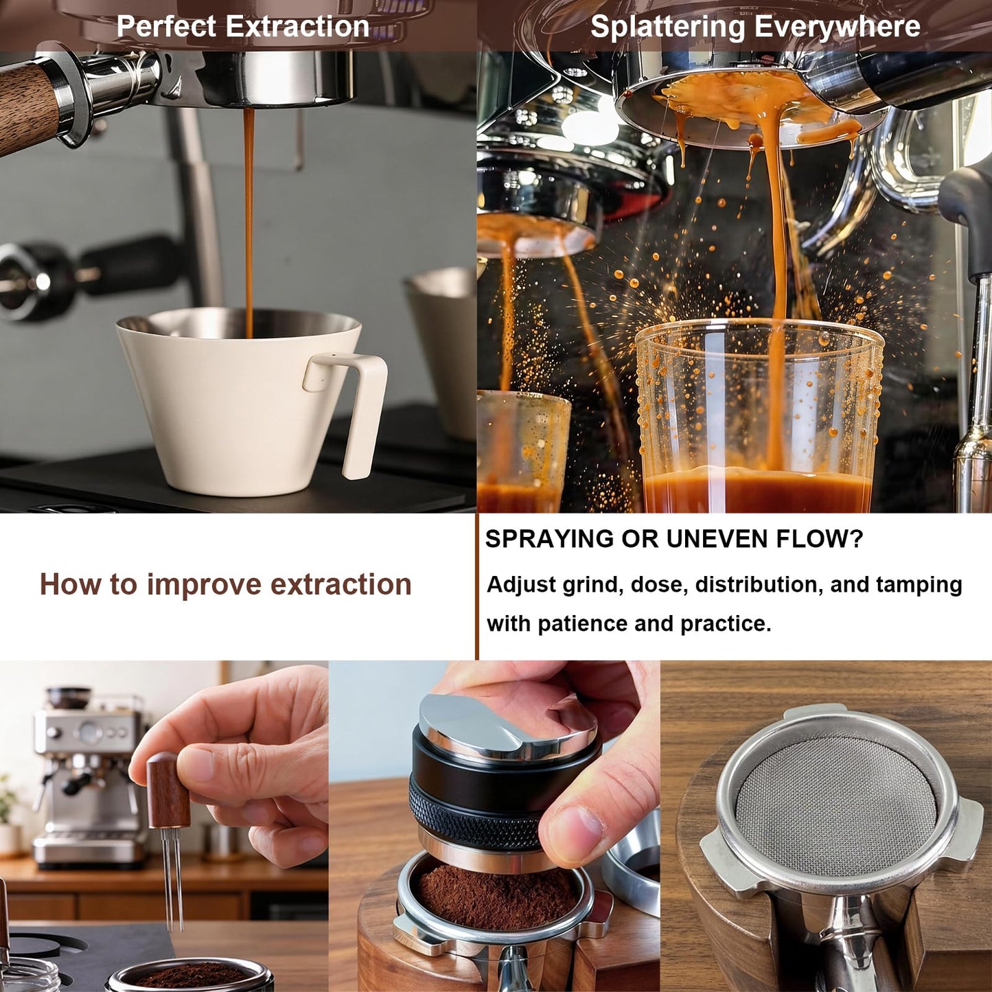 PELYN 51mm Bottomless Portafilter 2 Ears Fits DeLonghi Stilosa EC155/EC260, BCO430, ECP3120/3220/3420/3630, 5Pcs Espresso Portafilter Kit with WDT Tool, Puck Screen, Filter Papers & Coffee Scoop