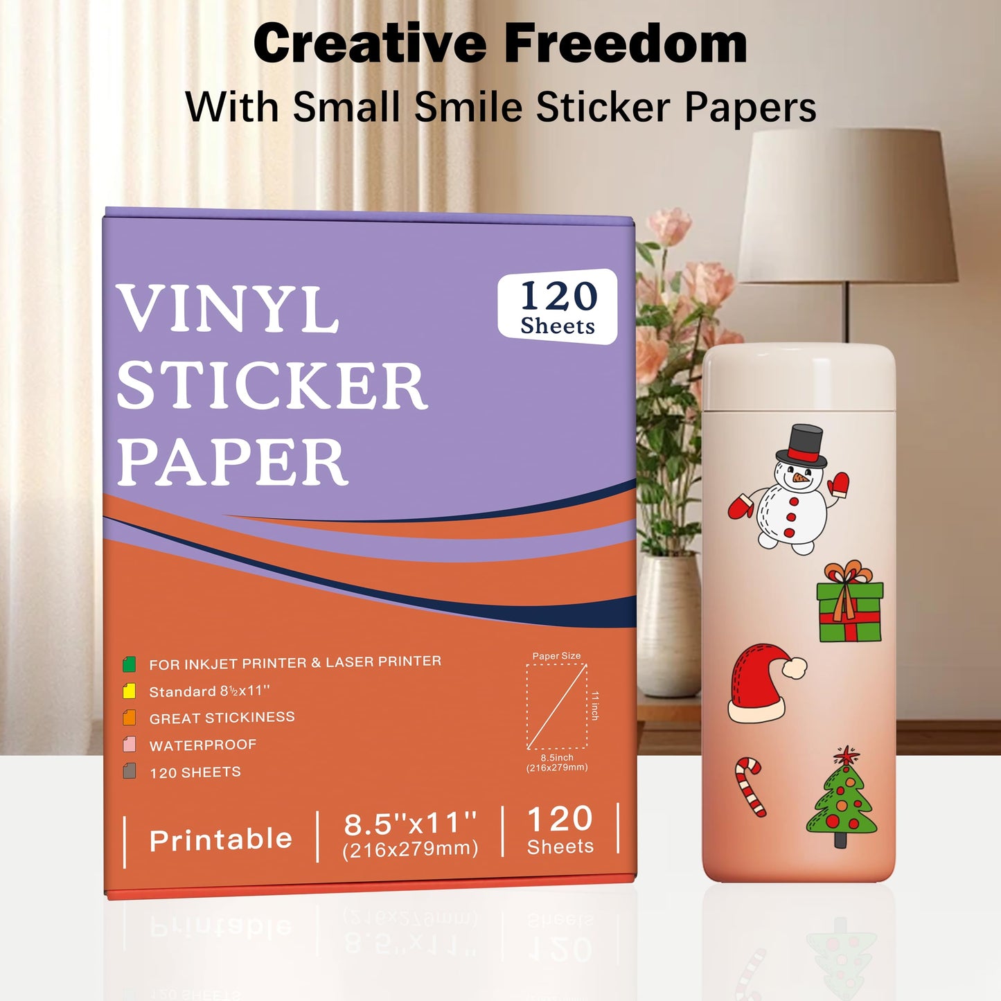120 Sheets Premium Printable Vinyl Sticker Paper Clear - 8.5x11" for Inkjet Printers, Waterproof Tear Resistant, Dries Quickly, Vivid Colors, Easy to Cut for Cutting Machines, DIY Self-Adhesive Labels