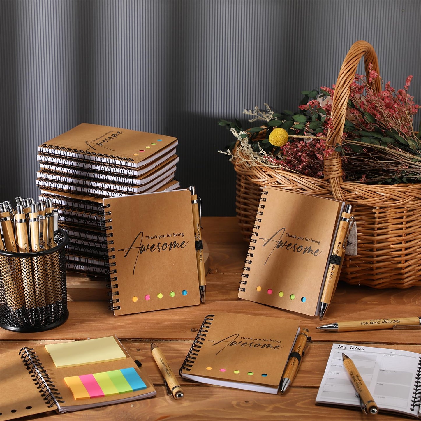 20 Sets Employee Appreciation Gift Bulk for Nurse Teacher Thank You Being Awesome Weekly Planner Notebook Pen Sticky for End of Year Teacher Nurse Staff Coworker Graduation (Bamboo,Kraft Colors)