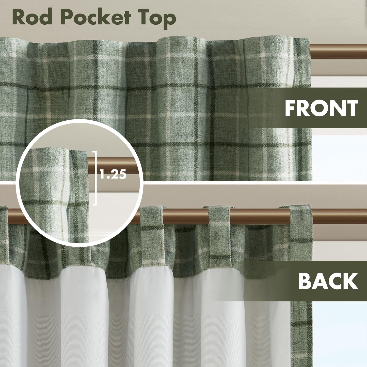 Madison Park Anaheim Cabin Plaid Curtain Window, Thermal Insulated Fleece Lining, Living Room Decor Room Darkening Drape for Bedroom, 1-Single Panel Pack, 50x84, Rod Pocket & Back Tab, Green