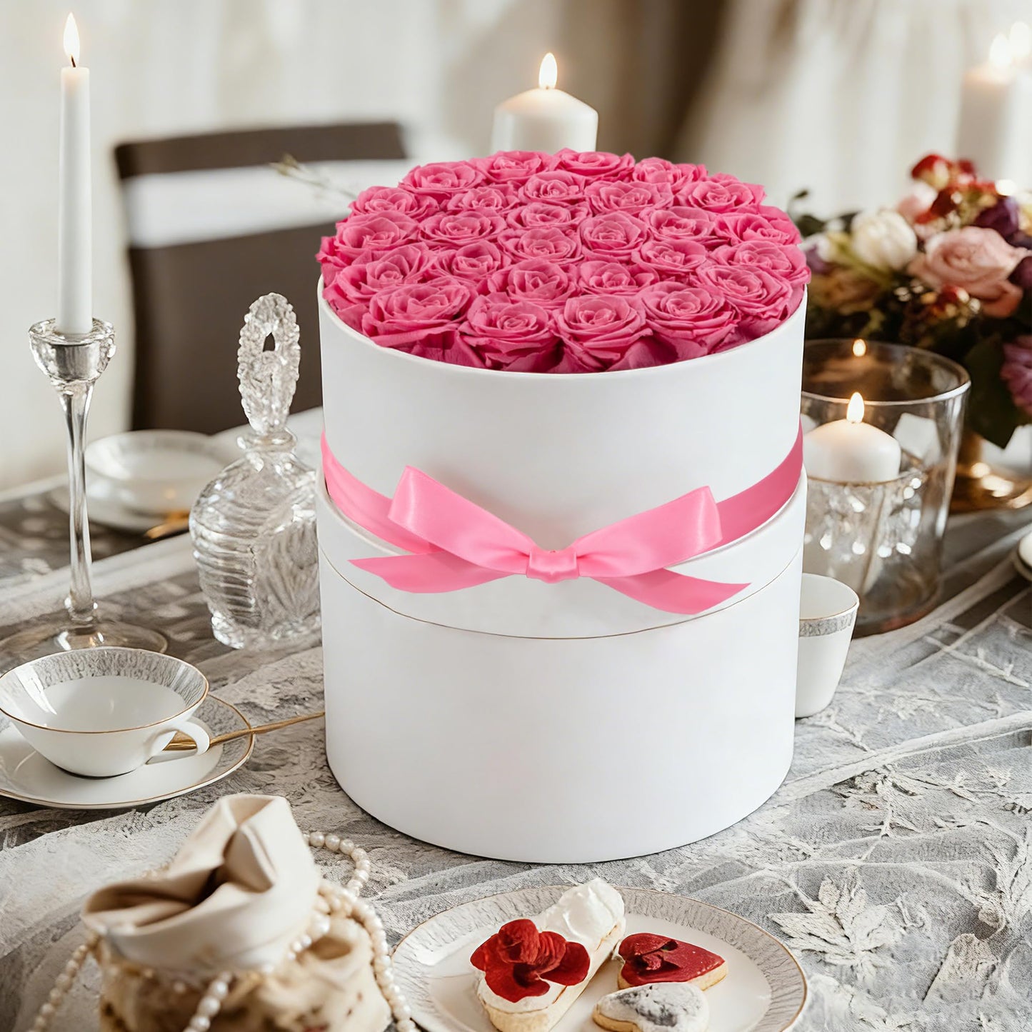 27 Forever Roses in Luxury White Box, Eternal Real Roses Birthday Gifts for Women, Preserved Flowers for Delivery Prime, Anniversary, Valentine's Day, Mothers Day for Mom (Pink)