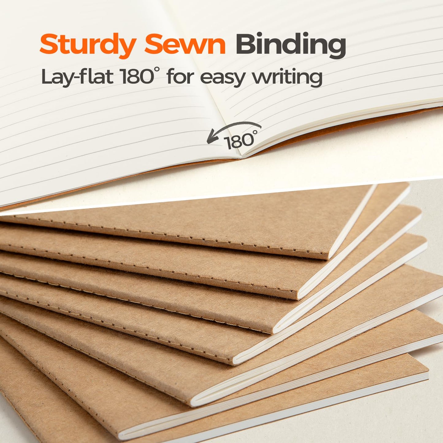 Foliom 100 Pack Kraft Notebooks Bulk A5, 60 Pages Lined Ruled Journals, 8.3x5.5 Inches, Natural Kraft Cover Composition Notebooks for School Office Students Artists