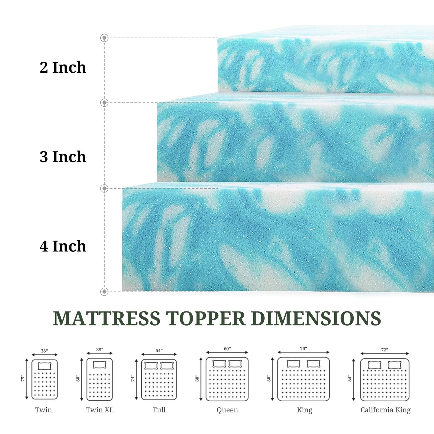 Memory Foam Mattress Topper Twin - 4 Inch Gel Infused Bed Toppers, Pressure Relief Mattress Pad for Dorm Room, CertiPUR-US Certified