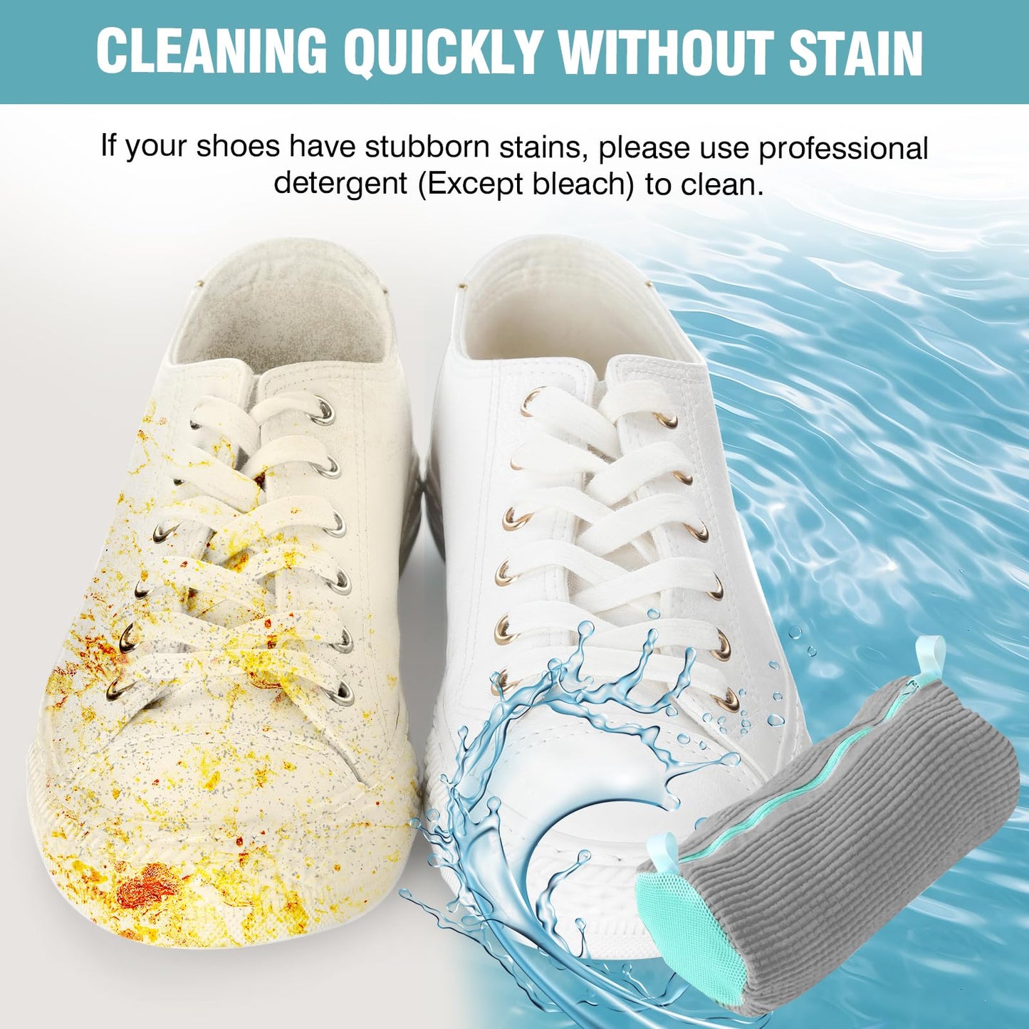 2 Pcs Shoe Washing Machine Bags with 4 Adjustable Shoe Trees, XXL Laundry Bags for Washer and Dryer, Sturdy Zipper with Hook Design, Reusable Cleaning Bag for Sneaker, Tennis (Gray)