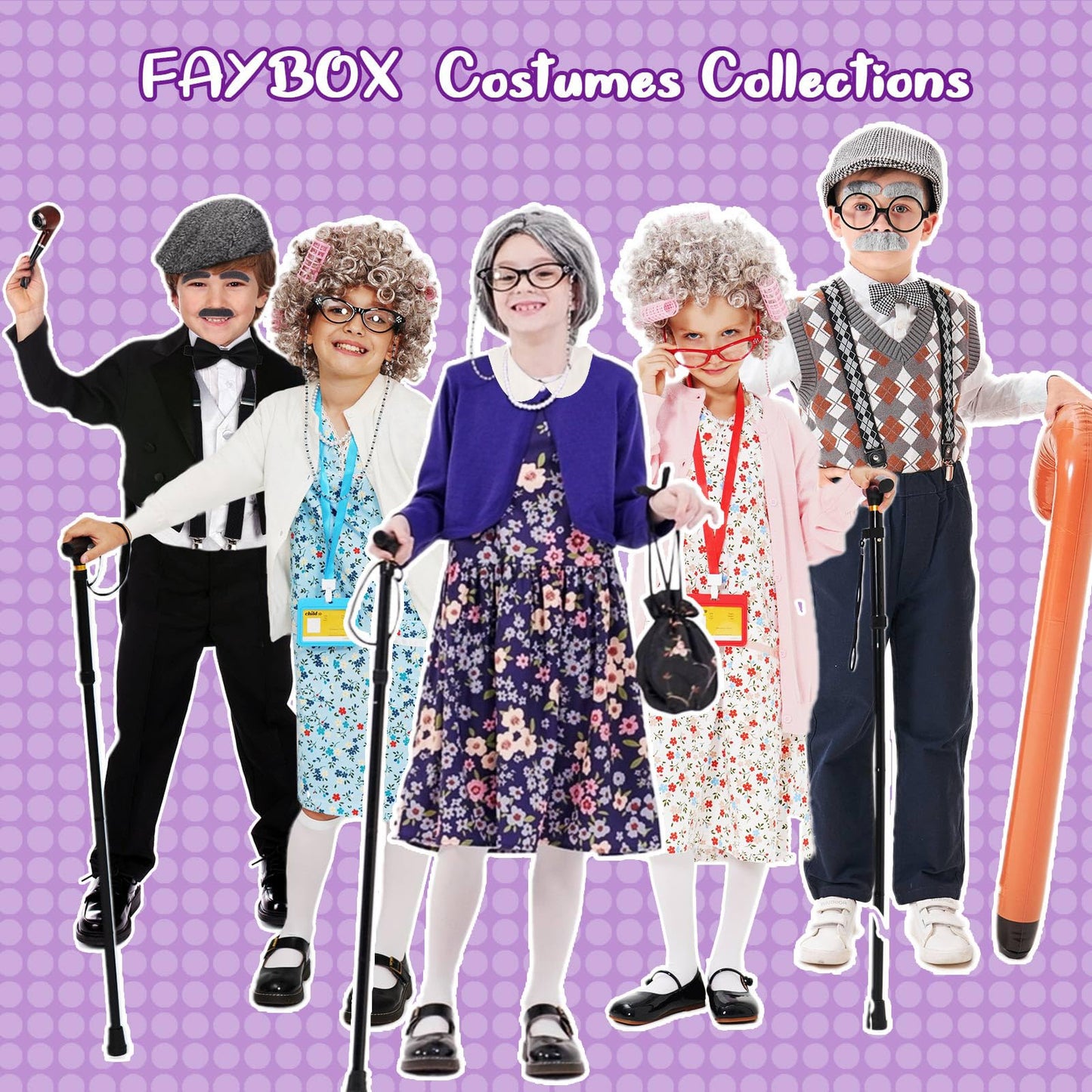 100 Days of School Old Lady Costume for Kids Girls,100th Day Old Lady Wig Granny Grandma Dress Up