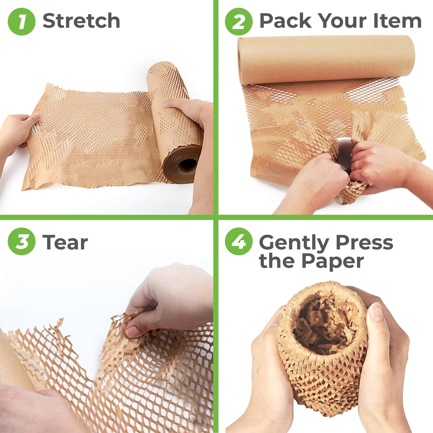 HexcelPack HexcelWrap Mini - Honeycomb Packing Paper, Eco-Friendly, Sustainable Paper Bubble Wrap for Shipping & Moving, Cushioned Packing Material in Easy Self-Dispenser Box - Natural, 12" x 300'