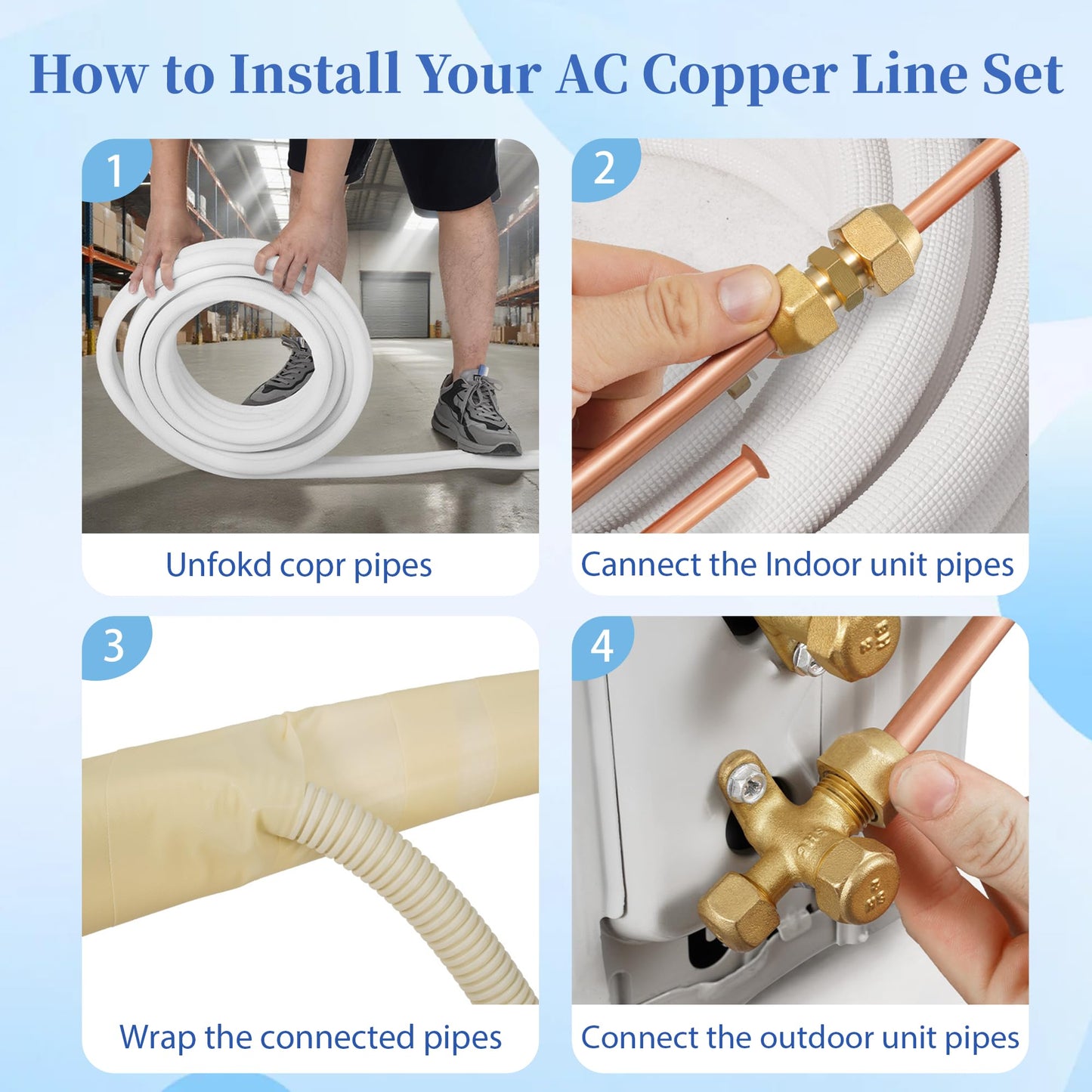 10 Ft Mini split Line set, 1/4"& 3/8" 0.D. Flared copper TubingPipes & 3/8" Thickened PE insulated Coil with Nuts &Installation Kit for Mini Split Air Conditioner & Heat System