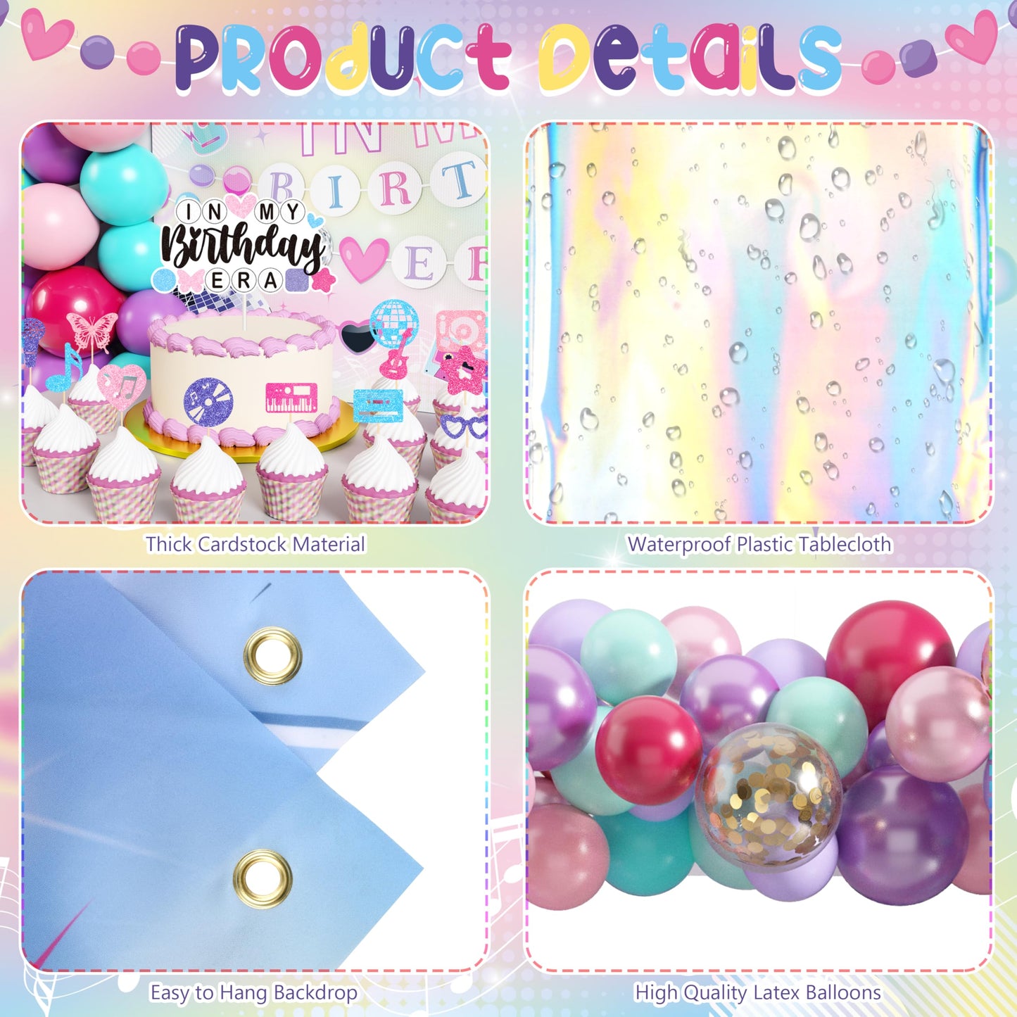 In My Birthday Era Decorations, Music Birthday Decorations, Popular Singer Theme Party Supplies for Girls Pink Purple Balloon Arch Friendship Bracelet Garland Backdrop Cake Toppers Hanging Swirls