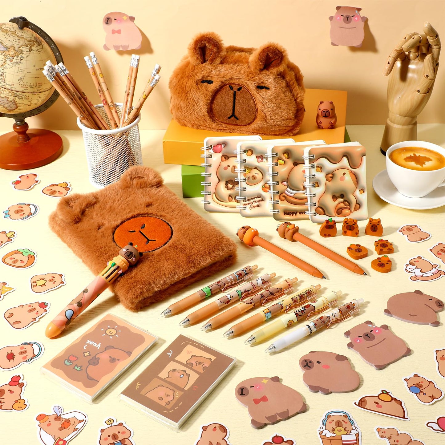 Saypacck 83 Pcs Stationery Gift Pack Cute School Supplies Kit 10 in 1 Pen Plush Notebook Pencil Case Sticky Note Sticker Pencil for Spring Back to School Graduation Birthday Gift