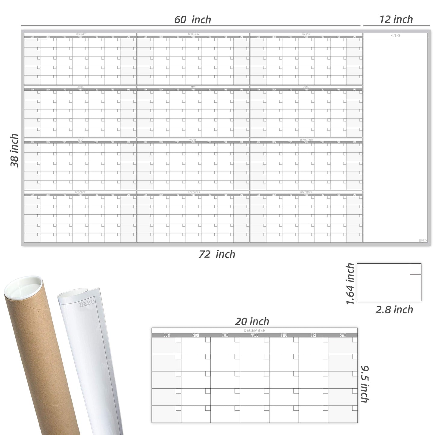 Large Reusable Dry Erase Yearly Wall Calendar - Jumbo Premium Laminated 12 month Task Organizer - 38"x72" Undated Annual Planner for Home, Office, School Projects