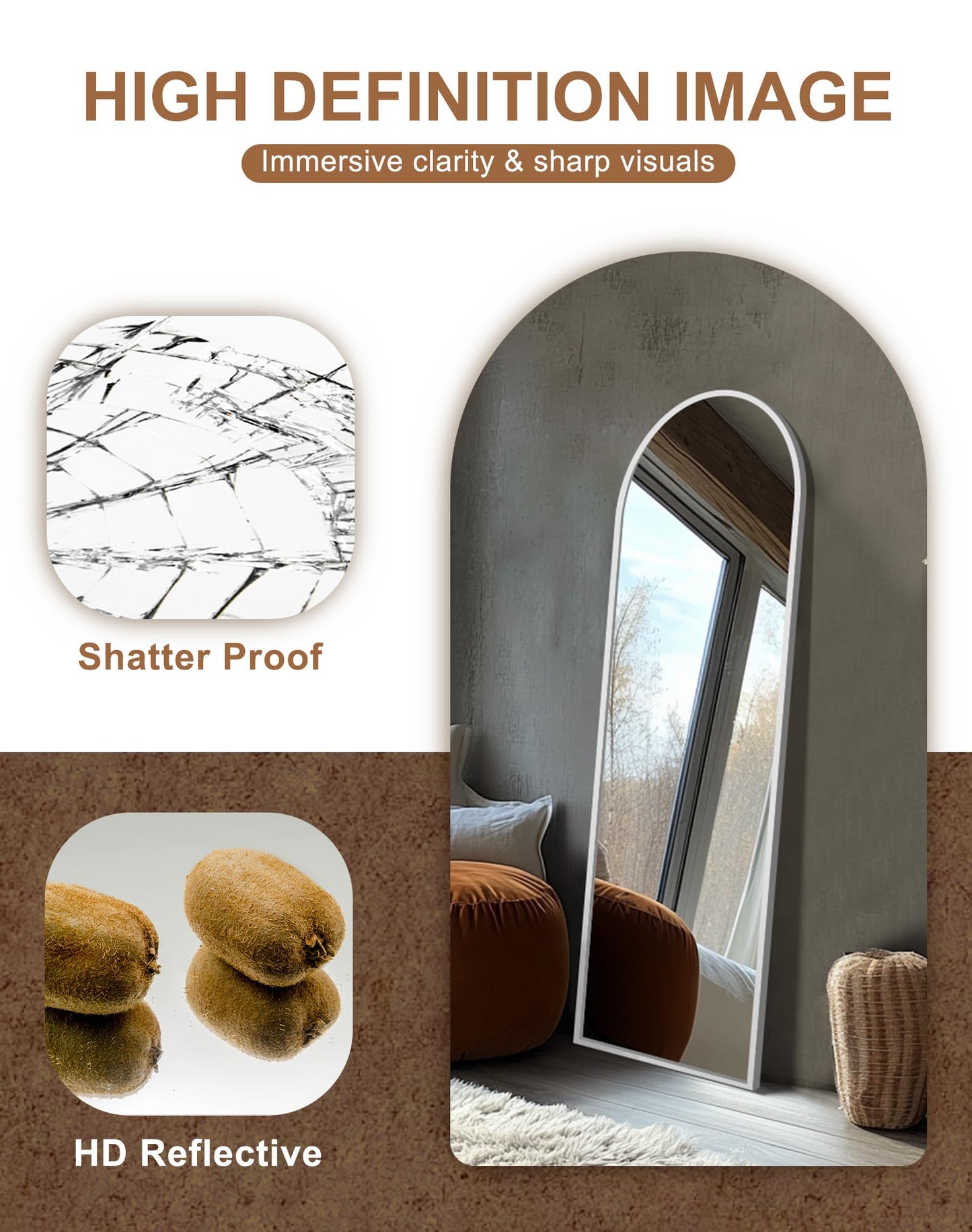 Delma Full Length Mirror, Large Floor Mirror for Wall, Bedroom, Bathroom, Living Room with Aluminium Frame (Stand, Arch 56x15, Silver)