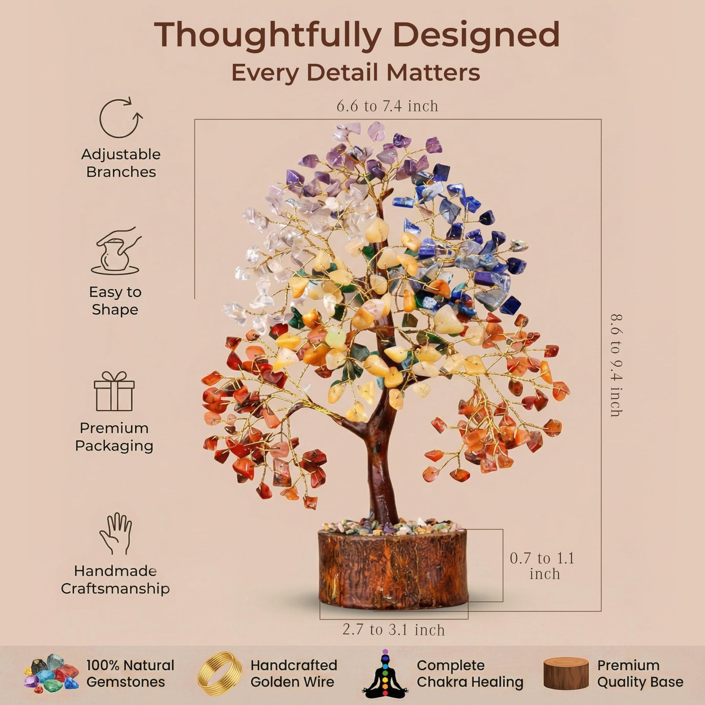 Chakra Tree of Life Birthday Gifts for Women, Mom, Sister, Friends, Handmade Healing Crystal Tree Bring Money, Positivity & Good Luck, Boho Home, Room and Office Desk Decor, Unique Graduation Gift
