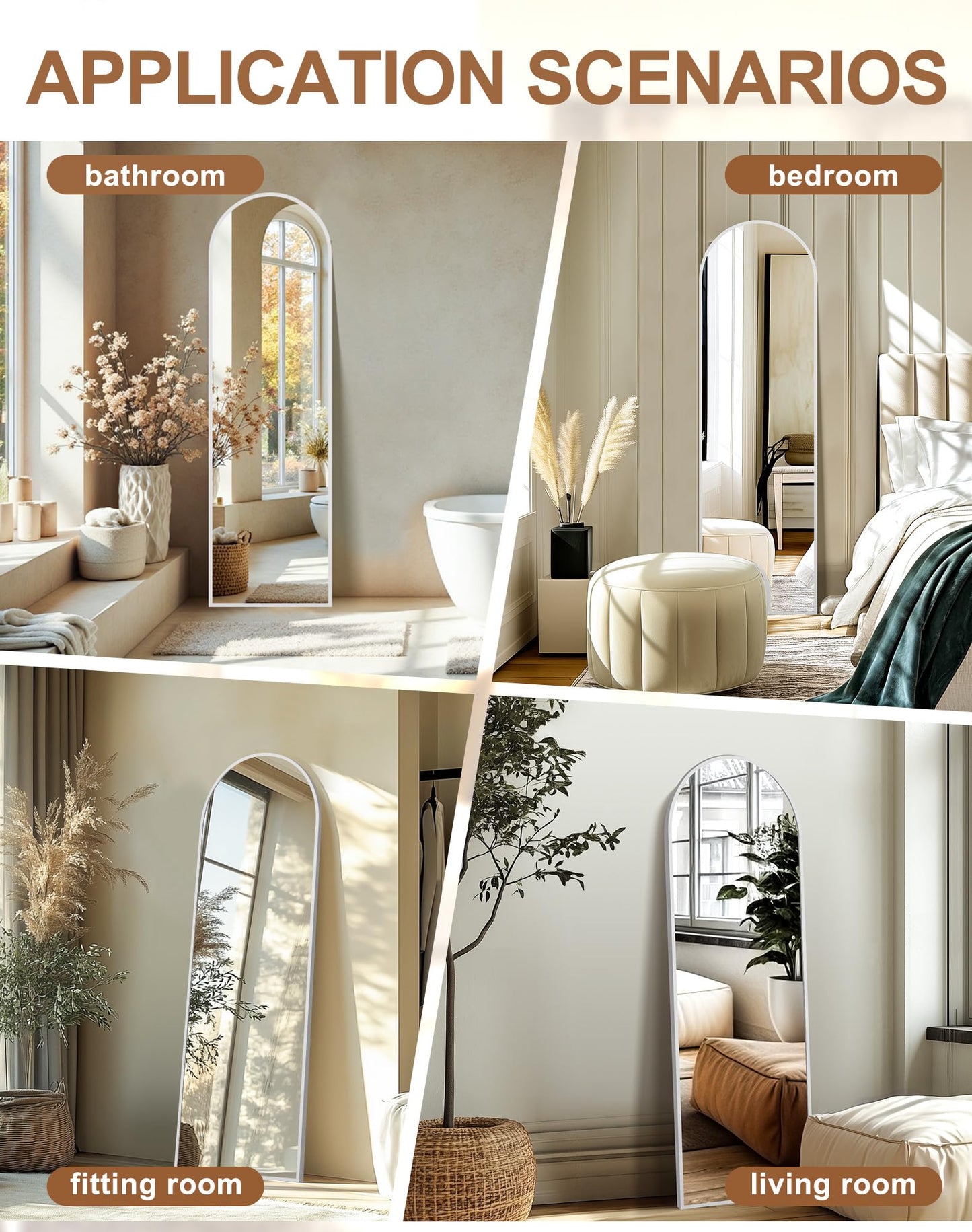 Delma Full Length Mirror, Large Floor Mirror for Wall, Bedroom, Bathroom, Living Room with Aluminium Frame (Stand, Arch 56x15, Silver)