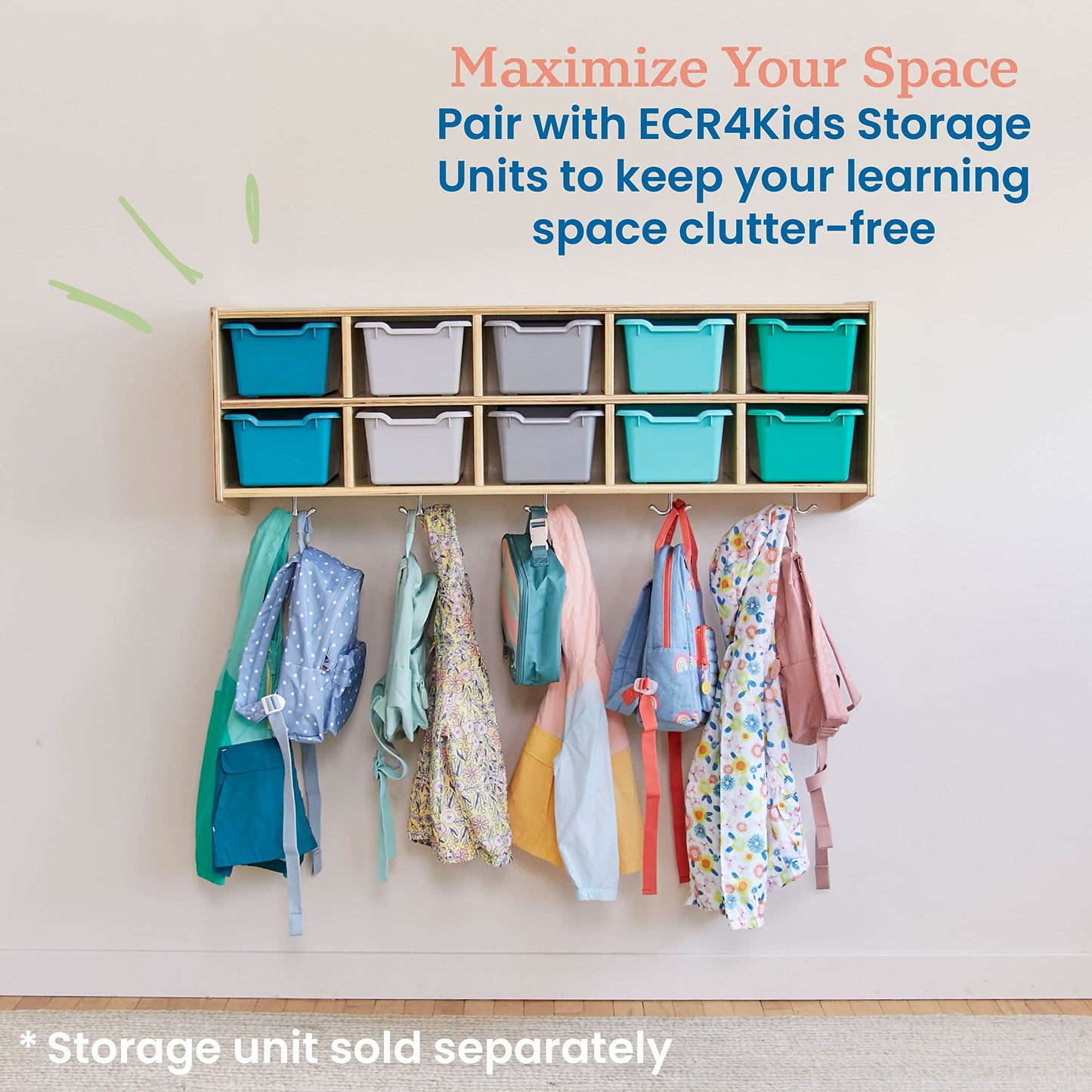 ECR4Kids Scoop Front Storage Bins, Multipurpose Organization, Contemporary, 10-Piece