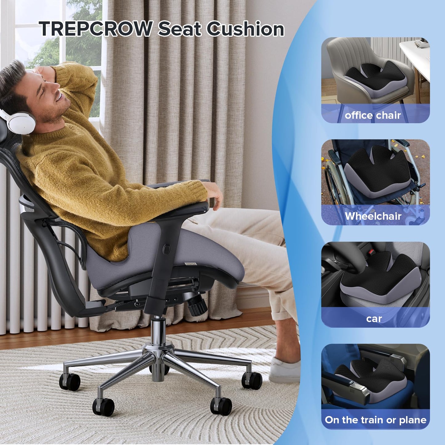 Seat Cushion for Relief Sciatica - Memory Foam Cushion for Office Chair, Hip & Coccyx Pain Relief for Long Sitting,2025 Upgraded X-Large Seat Pillow for Soft Support,for Game Chair/Wheelchair