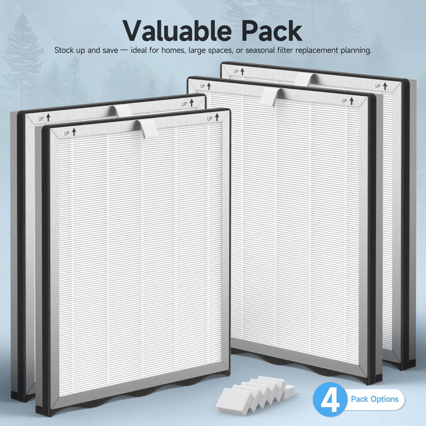 4 Packs Upgraded APH4000 Replacement Filter Compatible with KNKA APH4000 Air Purifier, 2-in-1 H13 True HEPA and Activated Carbon Filter with Extra 6 Aroma Pads