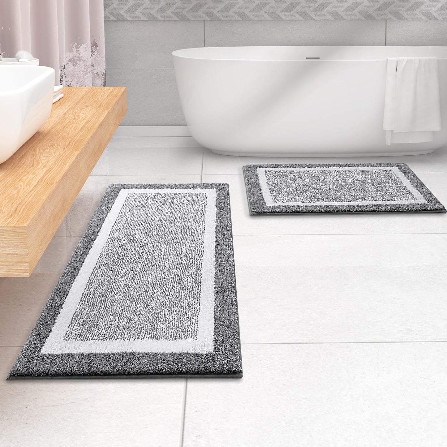 OLANLY Bathroom Runner Rug 70x24, Extra Soft and Absorbent Microfiber Bath Rugs, Non-Slip, Machine Washable, Quick Dry Shaggy Bath Carpet, Extra Long Bath Mats for Bathroom, Tub, Shower, Grey