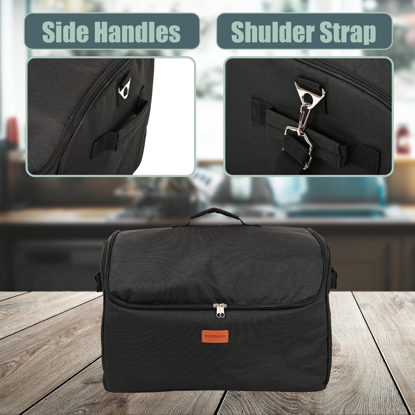 CROTIRAD Carrying Bag Fits Ninja Slow Cooker with Bottom Pad, Bag with Shoulder Strap Compatible with Ninja Foodi Possible Cooker Pro MC1001, MC1010, MC1000, Black