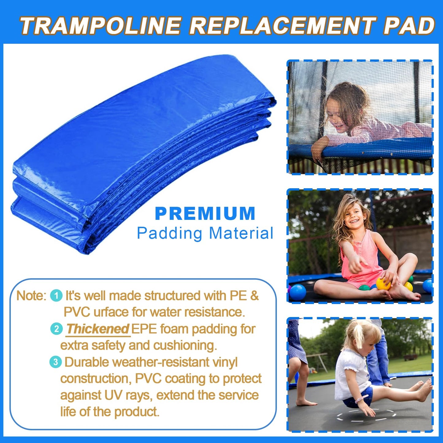 14 ft Trampoline pad Replacement, Trampoline Spring Cover, Thickened EPE Foam Tear-Resistant Waterproof Trampoline Safety Pad, No Holes for Pole