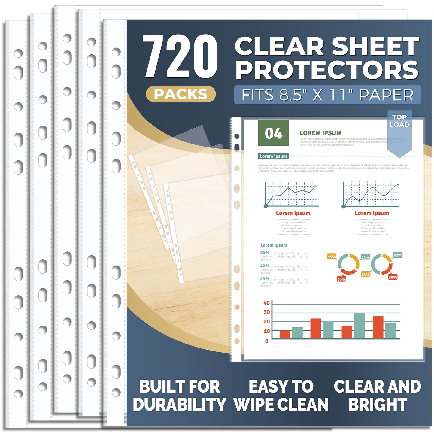 Pauuooa 720 Pack Clear Sheet Protectors 8.5 x 11 Inch, Plastic Page Sleeves for 3 Ring Binder, Transparent Letter-Size Document Covers, Top Loading, for Paper Documents, Home, School and Office Use